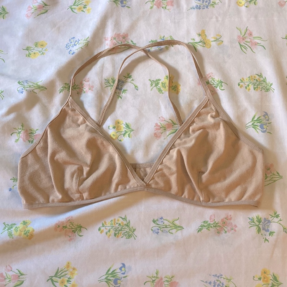 American Apparel beige cross-back cotton bralette